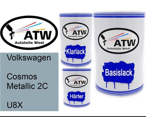 Volkswagen, Cosmos Metallic 2C, U8X: 500ml Lackdose + 500ml Klarlack + 250ml Härter - Set, von ATW Autoteile West.